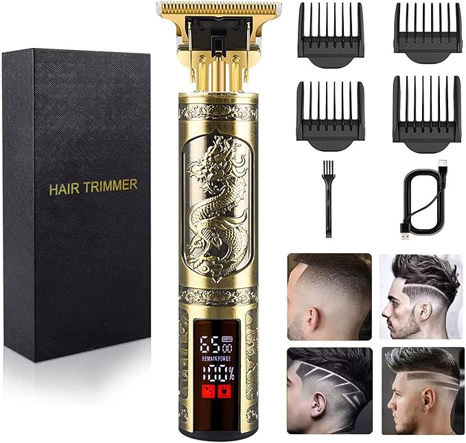 Hilandkom Hair Clippers for Mens Cordless Hair Trimmer T-Blade Trimmer Professional Haircut & Grooming Kit Rechargeable Edgers Clippers Hair Trimmer Shaver Cutting Kit with LCD Display (Led-Dragon)