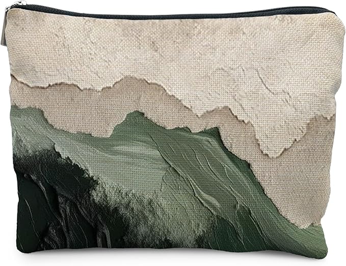 RYYCDOI Abstract Sage Green Beach Makeup Bag, Modern Ocean Waves Beachy Cosmetic Bags for Women, Gifts for Beach Lovers, Minimalist Beige Ocean Aesthetic Zipper Makeup Pouch