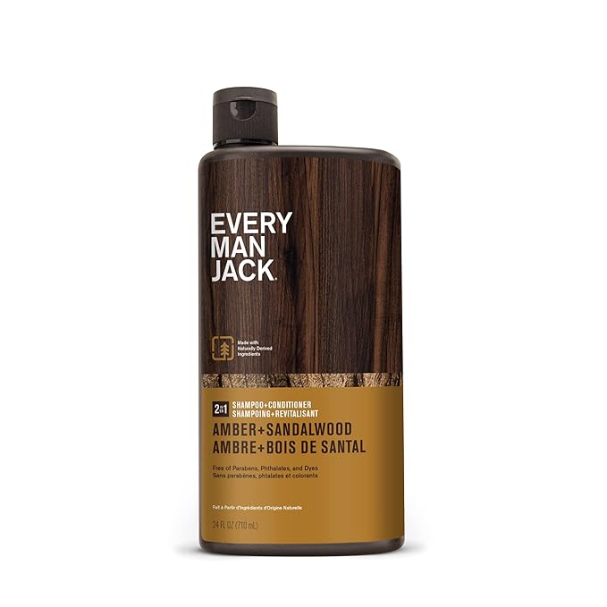 Every Man Jack Men's Shampoo & Conditioner 2-in-1, Amber Sandalwood, 24 oz