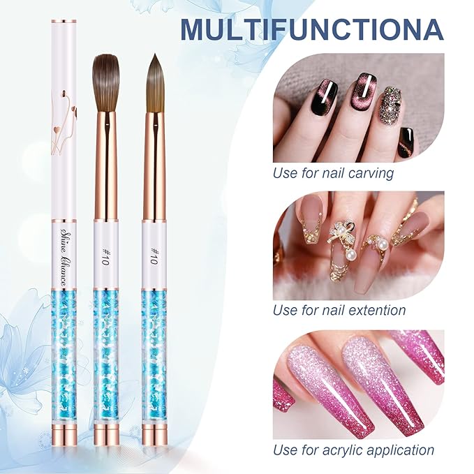 Shine Chance Acrylic Nail Brush Size 10, 100% Real Kolinsky Art Nail Brush for Acrylic Powder Application, Handmade Women Manicure Nail Extension Tool for Professional DIY Home Salon and Beginners
