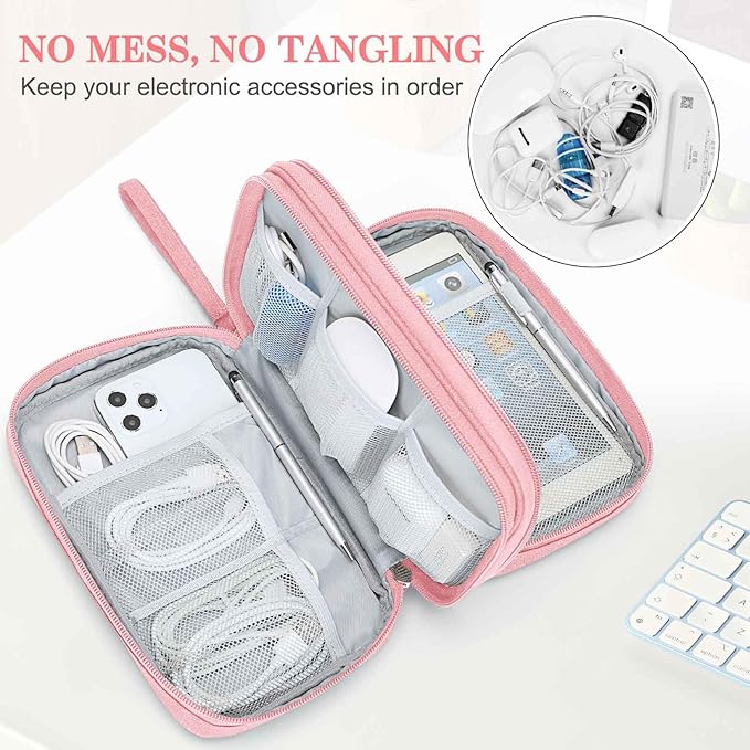 FYY Electronic Organizer, Travel Tech Pouch Bag, Large, Pink