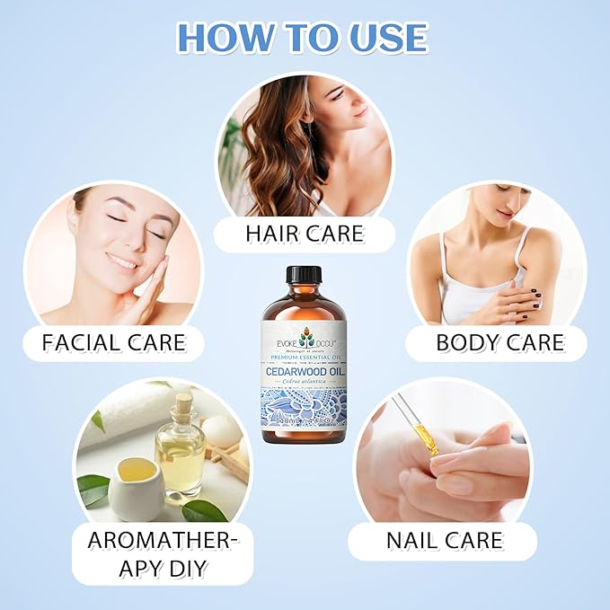 EVOKE OCCU Cedarwood Essential Oil for Diffuser, Aromatherapy & Skin Care