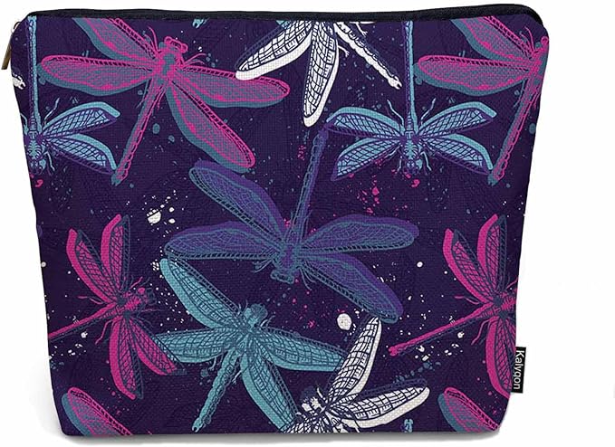 Kalygon Dragonfly Makeup Bag For Women, Adorable Cosmetic Bag Makeup Bags, Colorful Dragonflies Nature Zipper Bag Travel Bags Toiletry Organizers Pouch Bags Washing Bags For Gym Bathroom