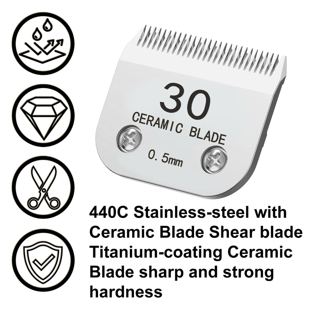 Docal 30# Silver Detachable Clipper Ceramic Blades, Dog Grooming Clipper Replacement Blades Compatible with Dog Clippers, KM Series Clippers, Most A5, Size 30, Cut Length 1/50"(0.5mm)