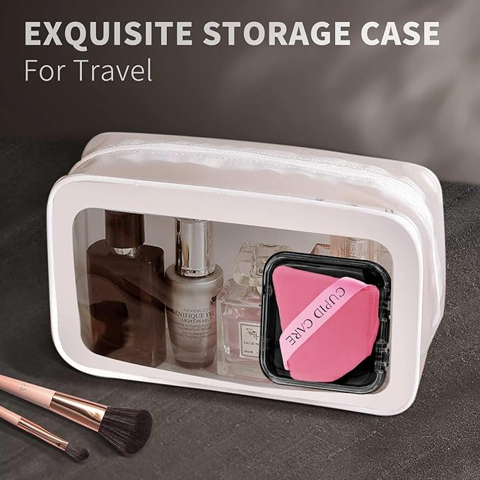 CUPID CARE 6 Pcs Triangle Powder Puff with 2 Travel Cases, Setting Powder Puffs for Face Powder and Foundation, Velour Makeup Puff for Loose Powder Body Powder, Skin-Friendly, Beauty Makeup Tools-Red