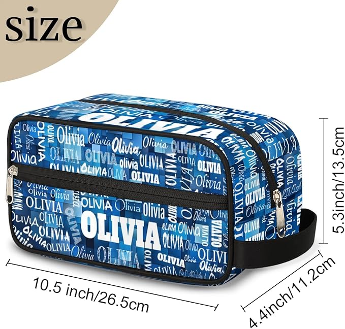 KFNHN Custom Name Makeup Bag Travel Toiletry Bag, Blue Geometric Pattern
