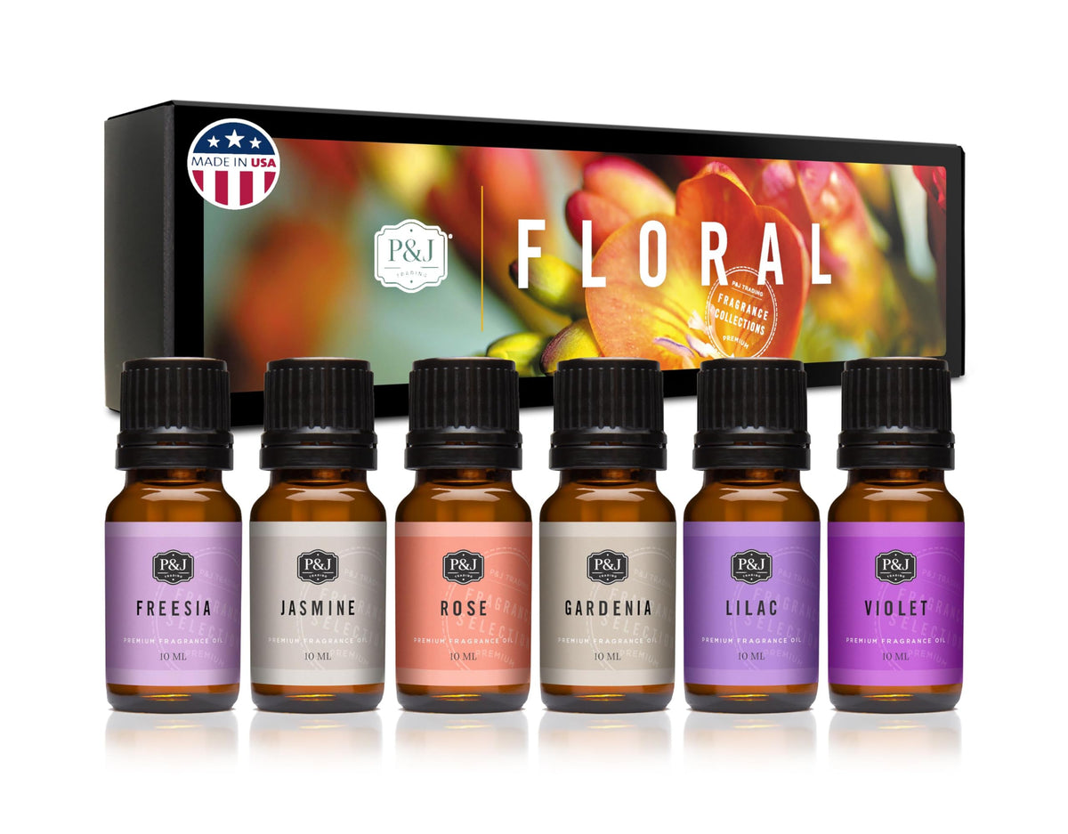 P&J Fragrance Oil Favorites Set | Fresh Cotton, Amber, Leather, Strawberry Shortcake, Lilac, Vanilla for Candle Making, Soap Making Supplies, Diffuser Oils Scents