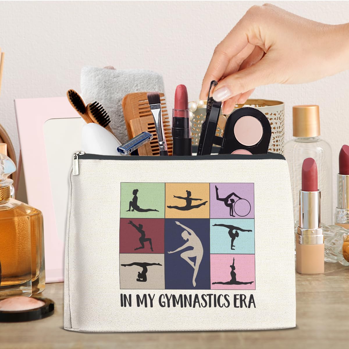 Gymnastics Gifts Makeup Bag, Gymnast Team Graduation Gift for Women Girls Thank You Appreciation Gifts for Gymnastics Coach Friend Coworker Gymnastic Stuff Accessories Cosmetic Travel Bag for Purse