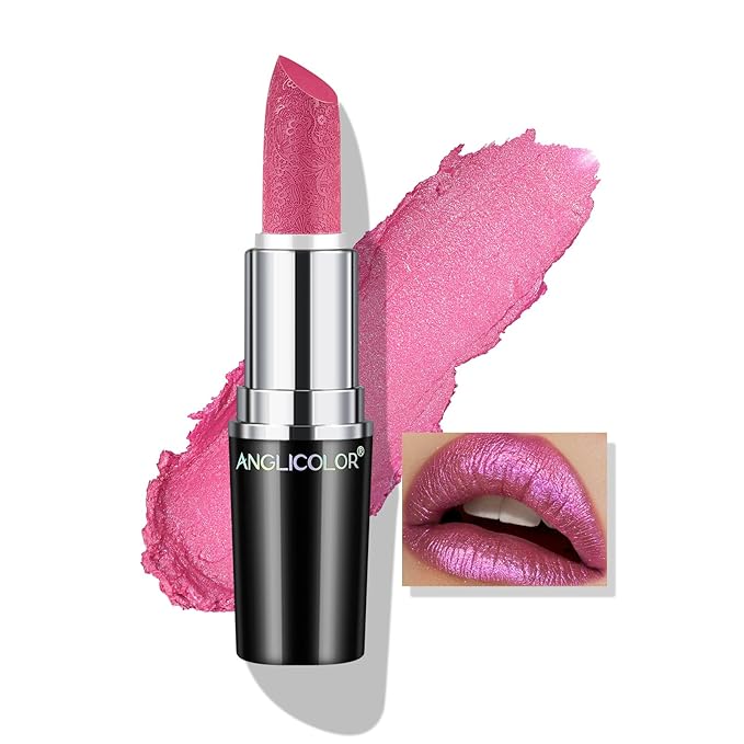 Anglicolor Glitter Dark Pink Lipstick,Diamond High Shine Finish,Moisturizing Creamy Formula,Non-Sticky,Sparkle Violet Lipstick For Women,For Bar Nights Party,Music Festivals (06 RED VIOLET, 4g)