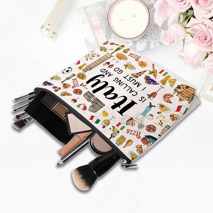 CEASQVAA Italy Travel Gift Makeup Bag, Italy Lover Themed Gifts for Traveller Women Friends, Italian Travel Trip Essentials Souvenir