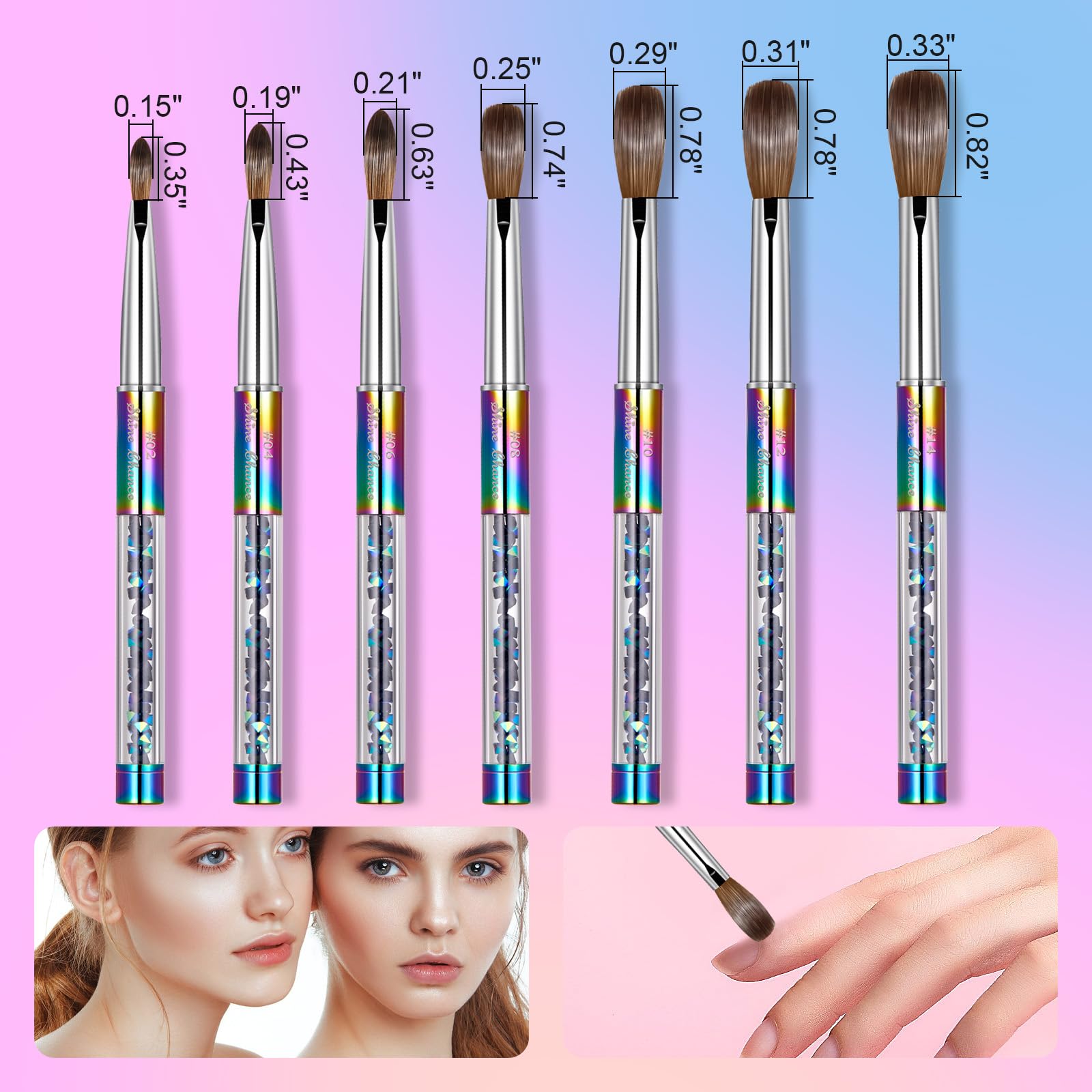 Shine Chance Acrylic Nail Brush Size 8, 100% Real Kolinsky Art Nail Brush for Acrylic Powder Application, Handmade Women Manicure Nail Extension Tool for Professional DIY Home Salon and Beginners
