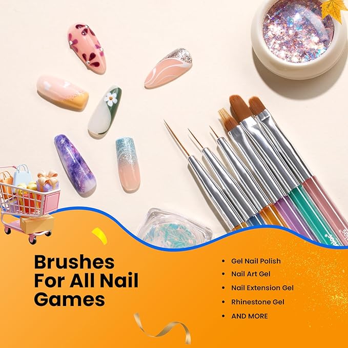 Beetles Gel Nail Art Brushes, 6 Pcs Double-Ended Fingernail Art Design Pens