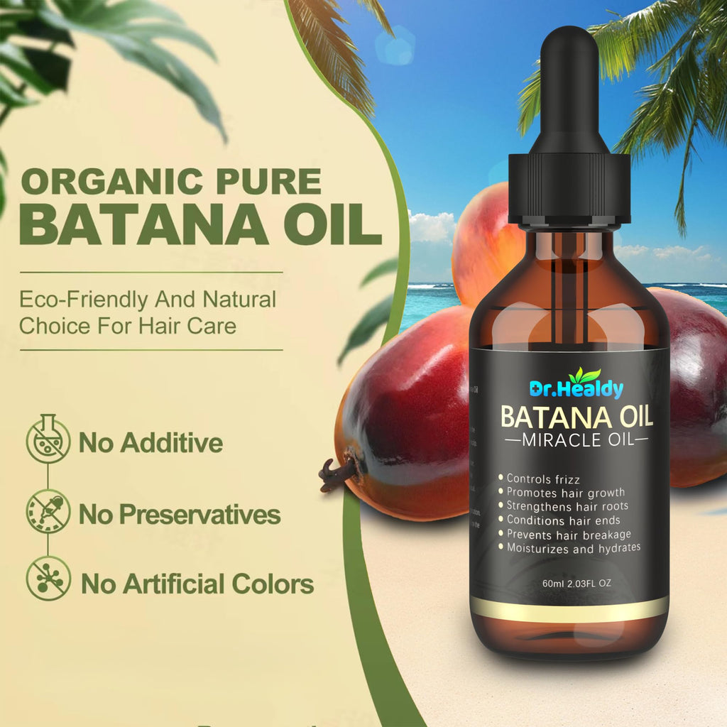 Dr. Healdy Batana Oil for Hair Growth, 100% Pure & Unrefined - Deep Repair Dry Damaged Hair, Reduce Frizz & Split Ends, Nourish Scalp with Omega 9 & Vitamin E, for All Hair Types (60ml 2.03Fl.Oz)