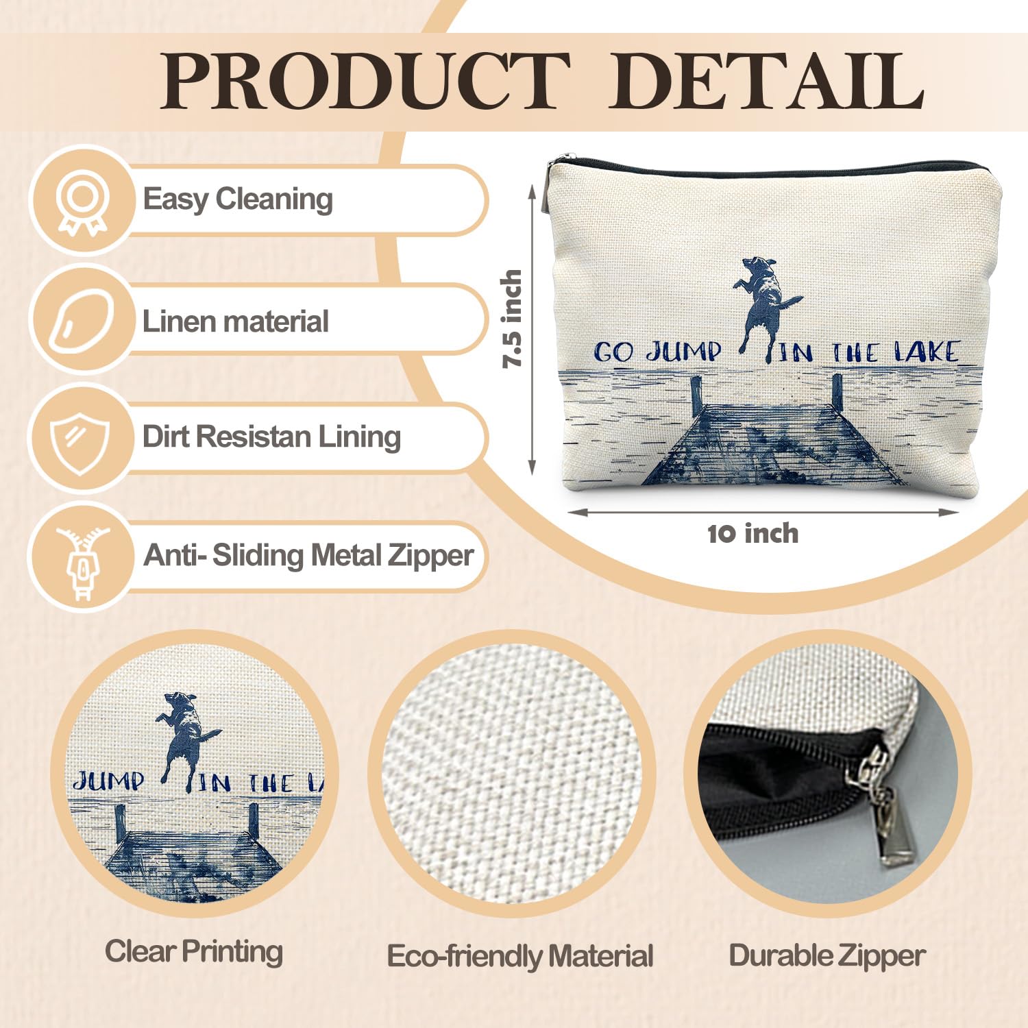 RYYCDOI Funny Dog Makeup Bag, Dog Mom Lovers Gifts Cosmetic Bags for Women, Gifts for Lake Lovers, Go Jump in the Lake Funny Dogs Zipper Makeup Pouch