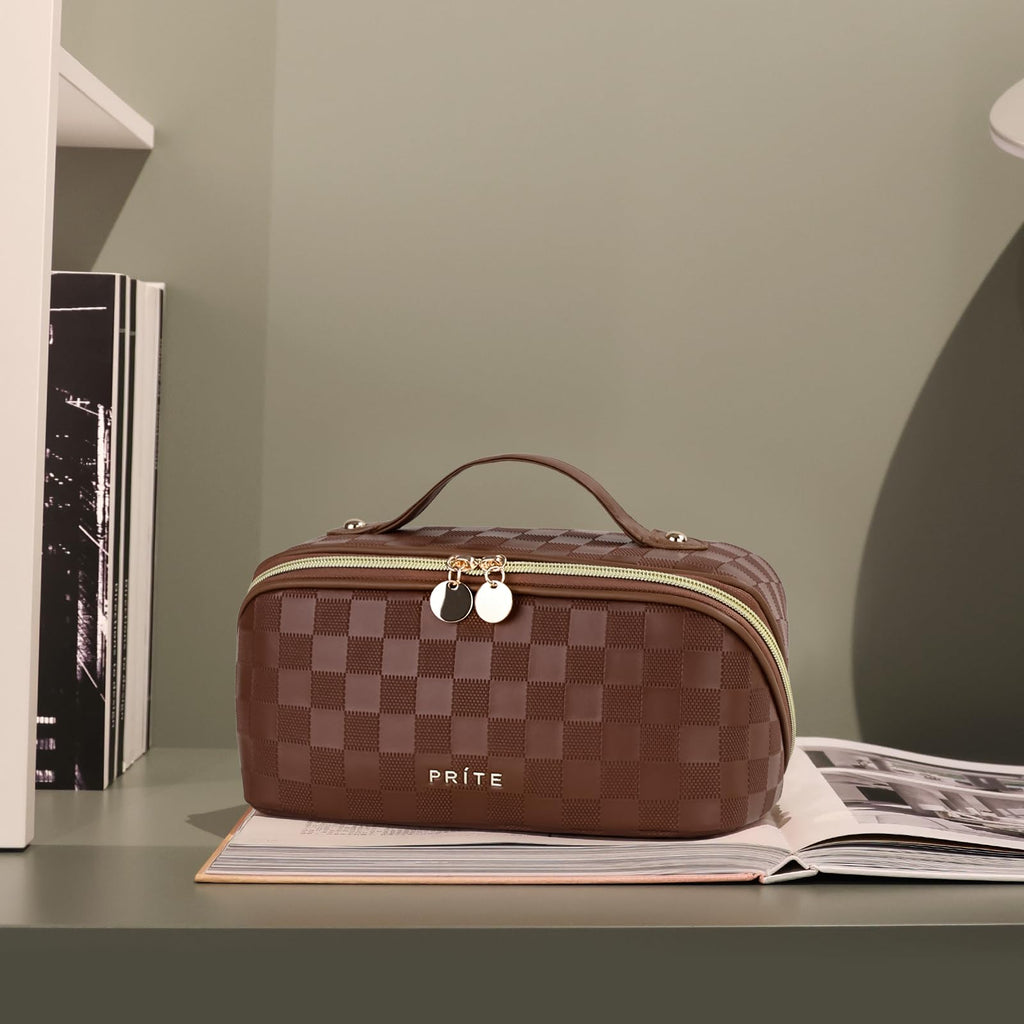 Prite Makeup Bag Travel Toiletry Bag Open Flat Cosmetic Organizer for Women