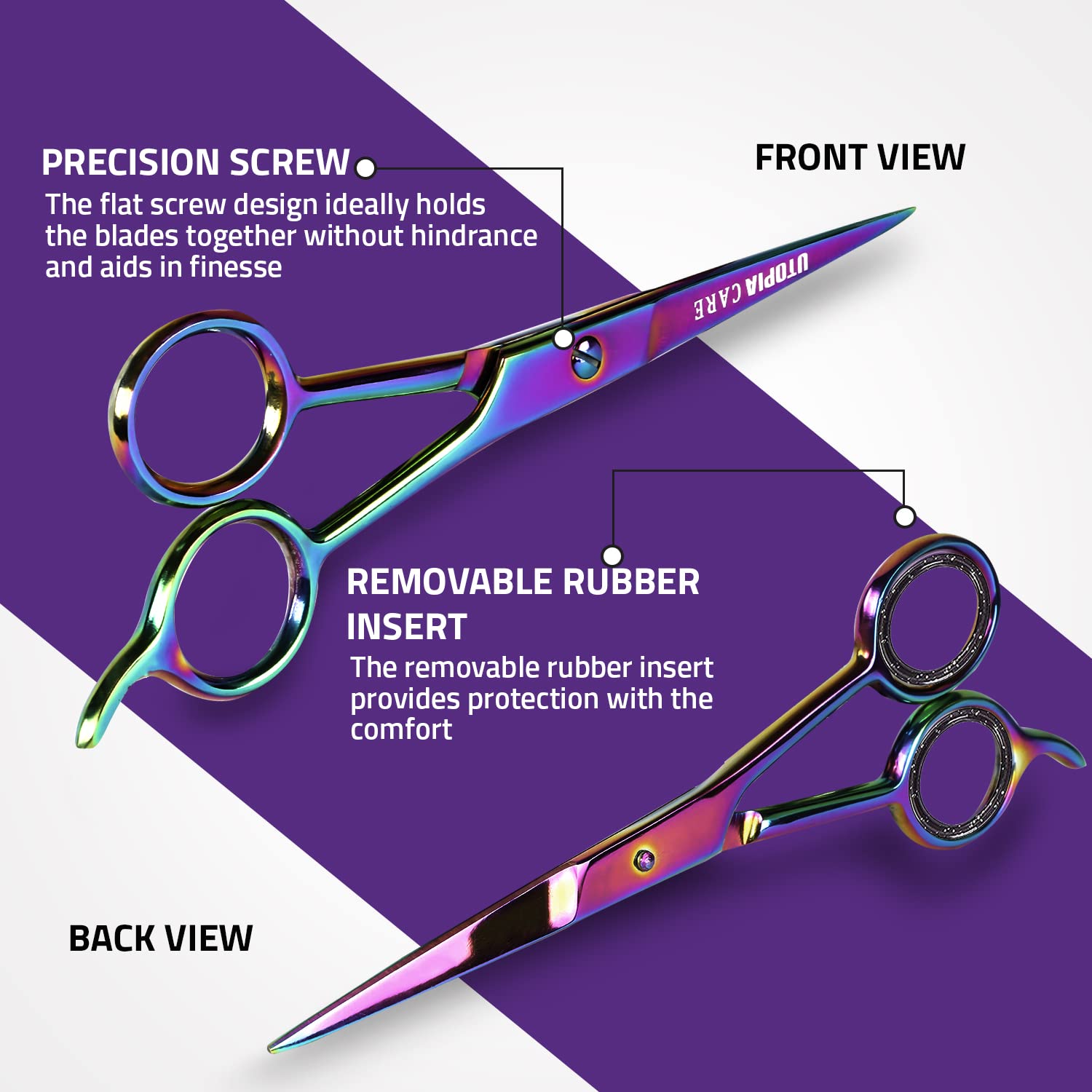 Utopia Care Hair Cutting and Hairdressing Scissors 6.5 Inch, Premium Stainless Steel Shears with Smooth Razor and Sharp Edge Blades for Salons, Men, Women and Kids, Rainbow