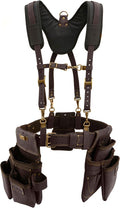 OX Pro Construction Tool Belt with Suspenders - 22-Pocket Leather Tool Belt Pouches - (XL) Made of Oil-Tanned Leather with Double-Stitching Morrales De Construccion