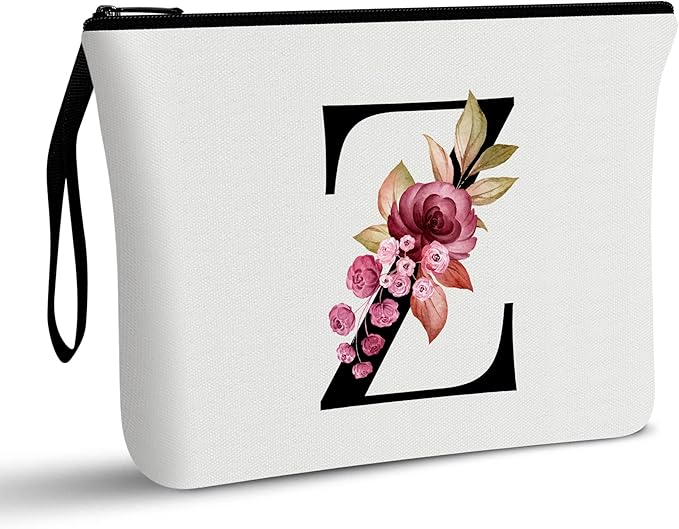 Vavabox A-Z Personalized Makeup Bag, Birthday Gifts for Women Mom, Gifts for Best Friend, Bride Bridesmaid Cosmetic bag (Z, 01-White)