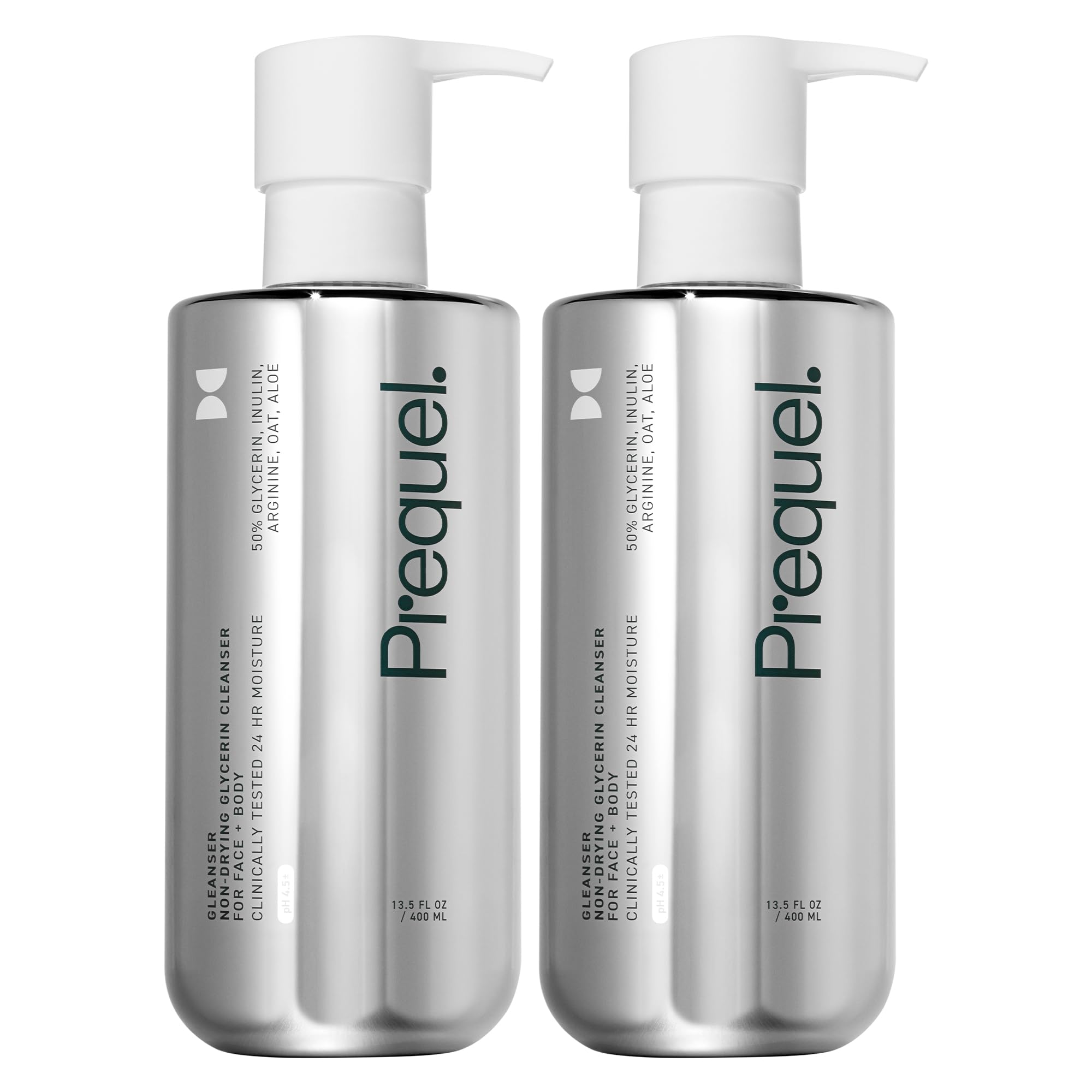 Prequel Gleanser, Moisturizing Glycerin Face Wash, Unscented Cleanser for Sensitive and Dry Skin, 6.75 fl oz Pump Bottle (Pack of 2)