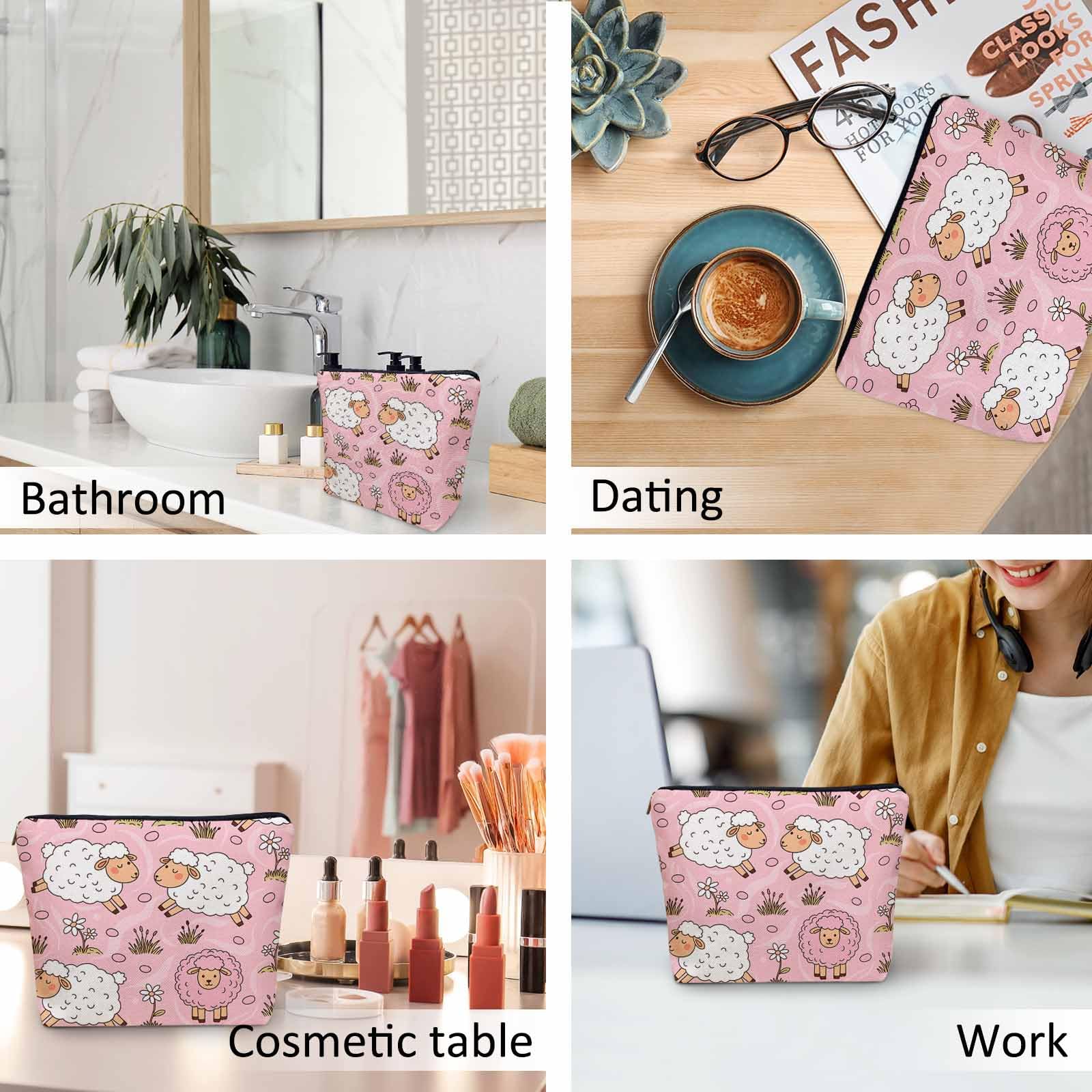 Kalygon Makeup Bag For Purse Sheep, Farm Animal Weed Flower Sheep Cosmetic Bags For Women With Zipper Travel Toiletry Pouch Makeup Bags Makeup Organizers Purse For Toiletries Cosmetics
