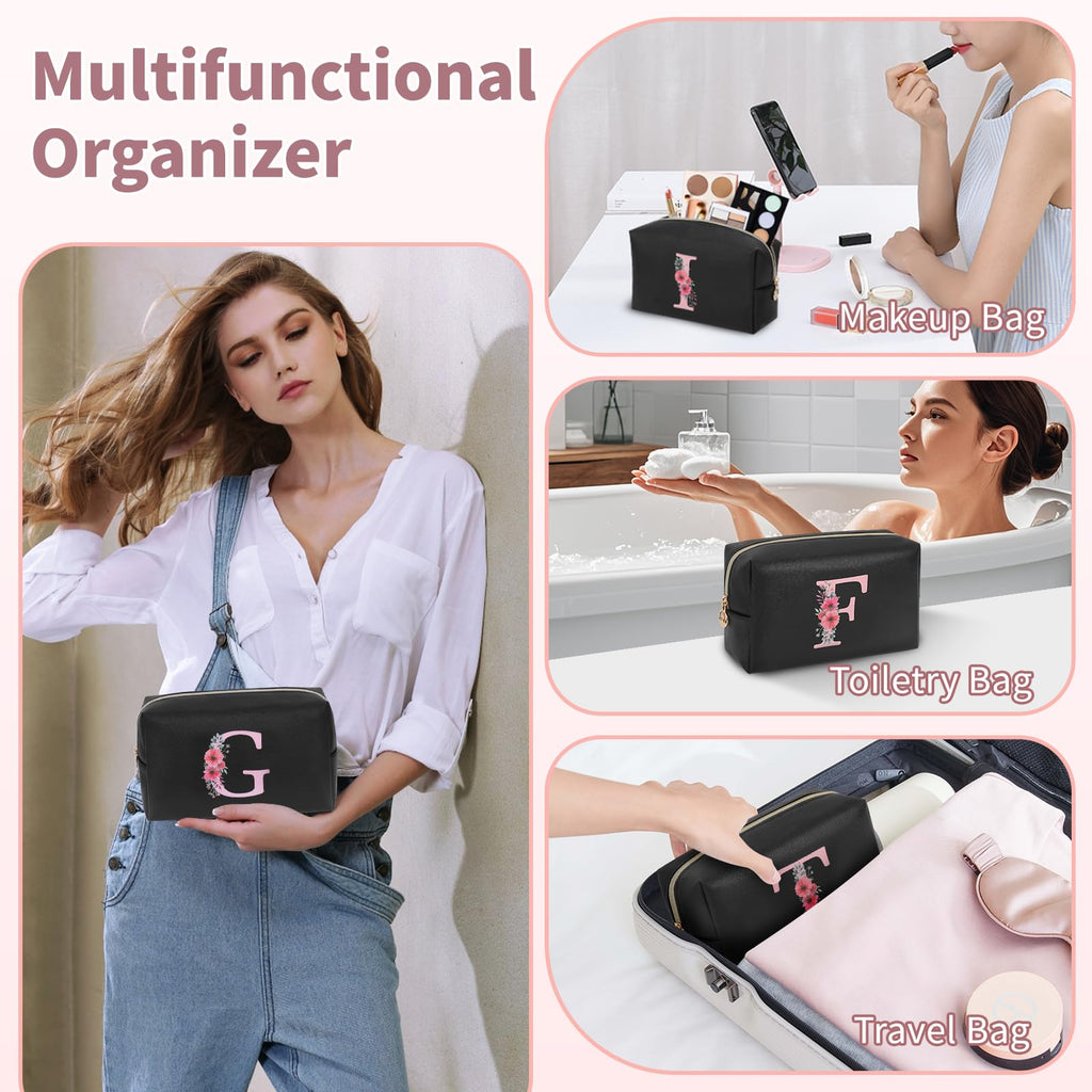 Initial Makeup Bag for Women, Travel Makeup Bag Small Cosmetic Bag, Birthday Gifts for Girls and Women, Teen Girls Gifts Trendy Stuff, Personalized Gifts for Grandkids Teacher Friends Bride Bridesmaid
