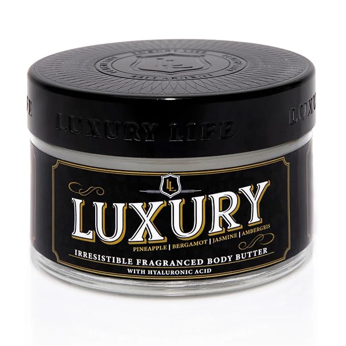 LUXURY LIFE BUTTER - 40% Extrait de Parfum Fragranced Body Butter with Hyaluronic Acid for Ultimate Moisture - Luxurious Room-Filling Natural Fragrances - Non-Greasy, USA Made, Luxury Scent, 5 oz
