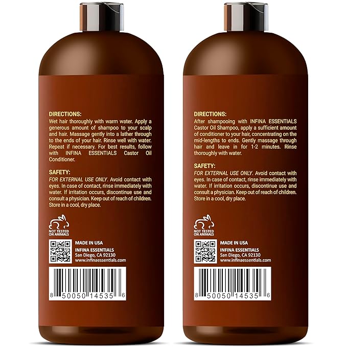 Castor Oil Shampoo and Conditioner Set for Hair Growth, 16 fl oz