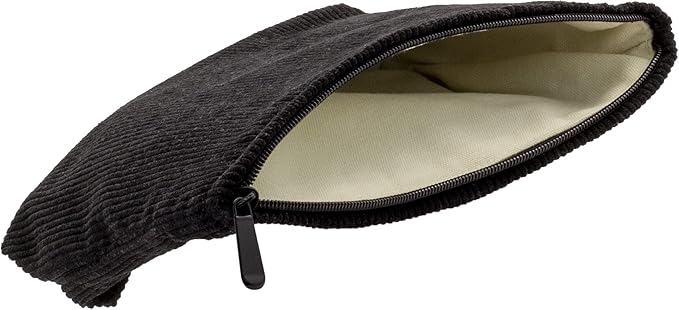 Flat Makeup Bag for Women,Zipper Cosmetic Pouch for Purse,Corduroy Black