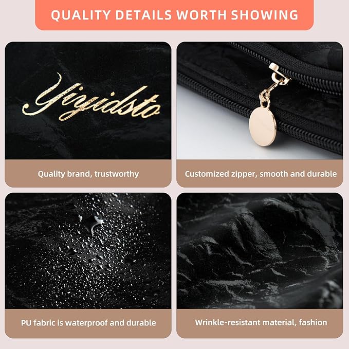 YIYIDSTO Cosmetic Bag Travel Makeup Bag Large Capacity Small Travel Zipper Pouch Makeup Organizer Bag for Women (Black-2 Pack)