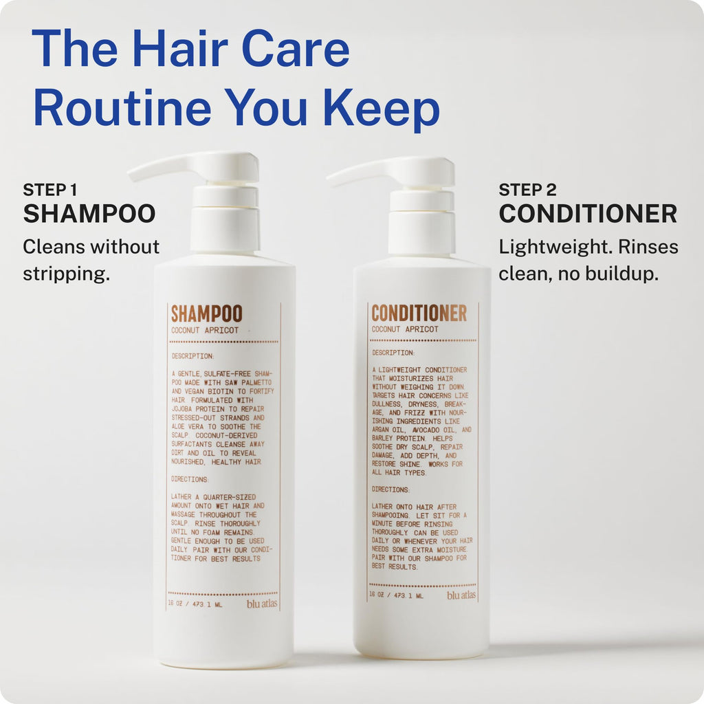 Blu Atlas Natural Shampoo for Men — Sulfate-Free for All Hair Types, 15 Ingredients, No Filler, Helps with Dandruff and Dry Scalp — Coconut Apricot Scent, 32 oz