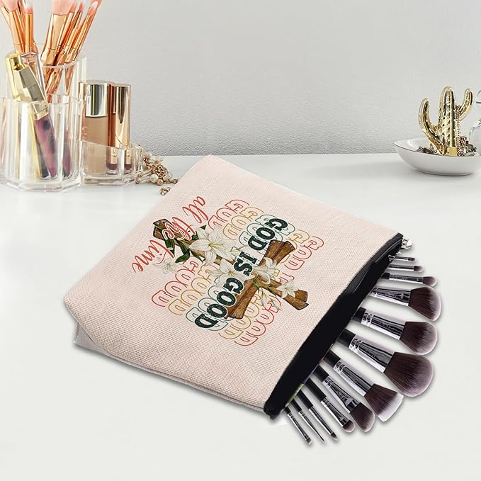 CEASQVAA Pink Bible Makeup Bag for Women, Inspirational Christian Gifts for Women, Church Prayer Bible Supplies, Cute Aesthetic Pink God is Good Cosmetic Bag Pouch
