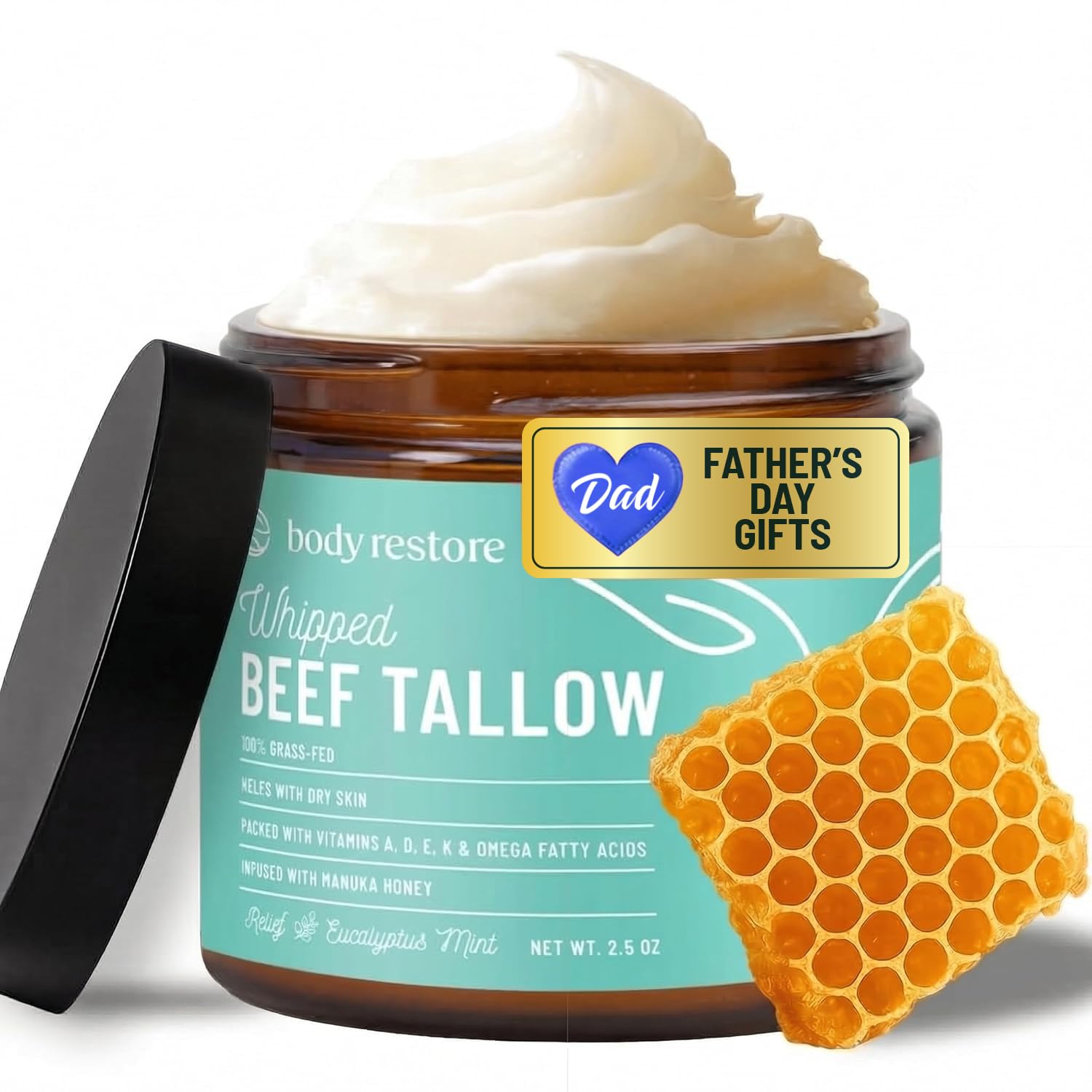 Body Restore Whipped Beef Tallow Balm – Fathers Day Gift for Dad from Daughter Son Wife, Grass Fed Face & Body Moisturizer, Birthday Gifts for Men, Self Care Spa Gifts – Eucalyptus