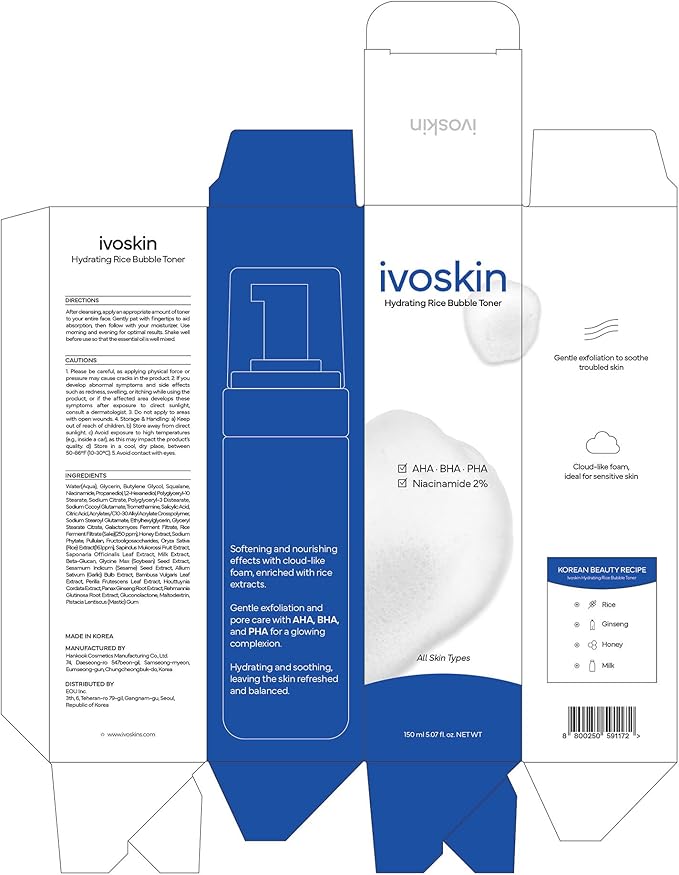 IVOSKIN Rice Milky Bubble Facial Mask, Soothing & Hydrating Face Toner with Black Rice Extract & Niacinamide, Helps Support Skin Barrier and Glow for Sensitive Skin, Korean Skincare (5.07fl oz/ 150ml)