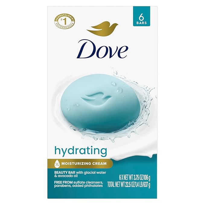 Dove Hydrating Beauty Bar Soap, Glacial Water & Avocado Oil, 6x 3.75 oz