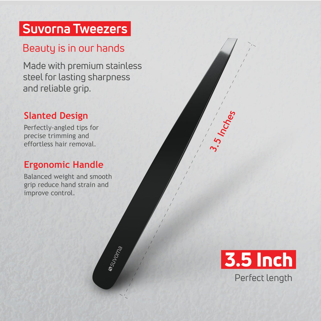 Suvorna Premium Beard & Mustache Set with Beard scissors for men, Straight Razor with blades- Facial Hair/Nose/Eyebrow Scissors - Slant Tweezers (6 Pcs Black)