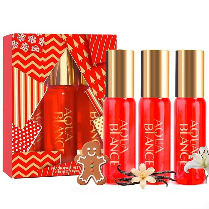 AQUA BLANCE Body Spray for Women, Each 2.1 fl oz/60ml, Travel Size Womens Fragrance Mist, Three Scents - Soft December, Iced Bloom, Café Noël
