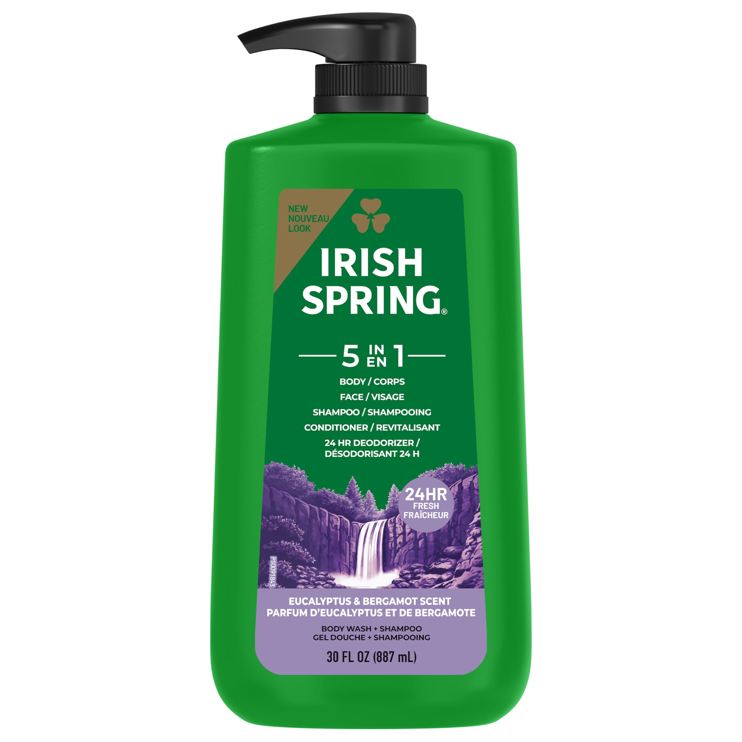 Irish Spring 5 in 1 Body Wash for Men, Fresh Eucalyptus & Bergamot, 887 mL