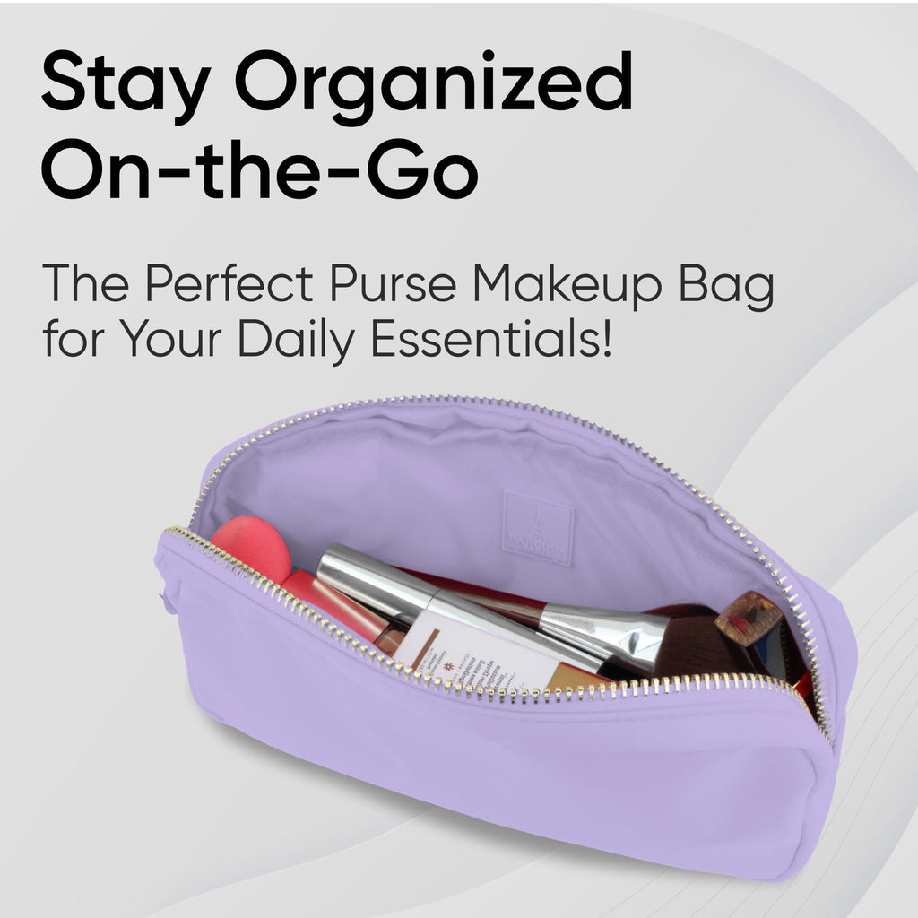 DANCOUR Small Makeup Bag for Purse Cute Preppy Cosmetic Pouch Travel Organizer Mini Nylon Zipper Bag for Women and Girls Purple