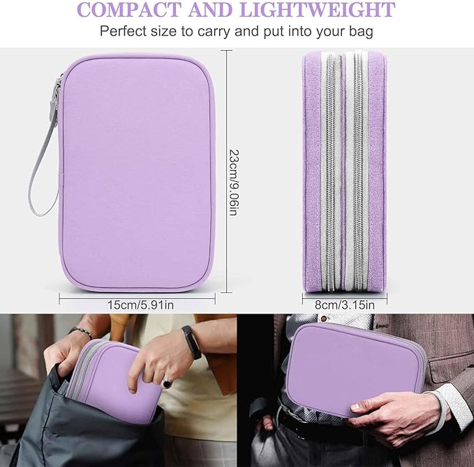 FYY Electronic Organizer, Travel Tech Pouch Bag, Large, Light Purple