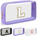 UIXIZQ Personalized Initial Letter Clear Makeup Bag,Preppy Small Nylon&PVC Cosmetic Zipper Bag with Chenille Letter,Travel Skincare Toiletry Bag,Monogram Christmas Gift for Teen Girls Women,L