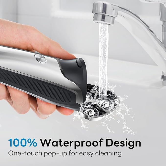 DOAO Electric Razor for Men, 100% Waterproof, Gentle on Sensitive Skin, Wet & Dry Rotary Electric Shavers for Men, Pop-up Beard Trimmer, 120 Min Shaving, 1.5H Fast Charge, Ergonomic Men's Shaver