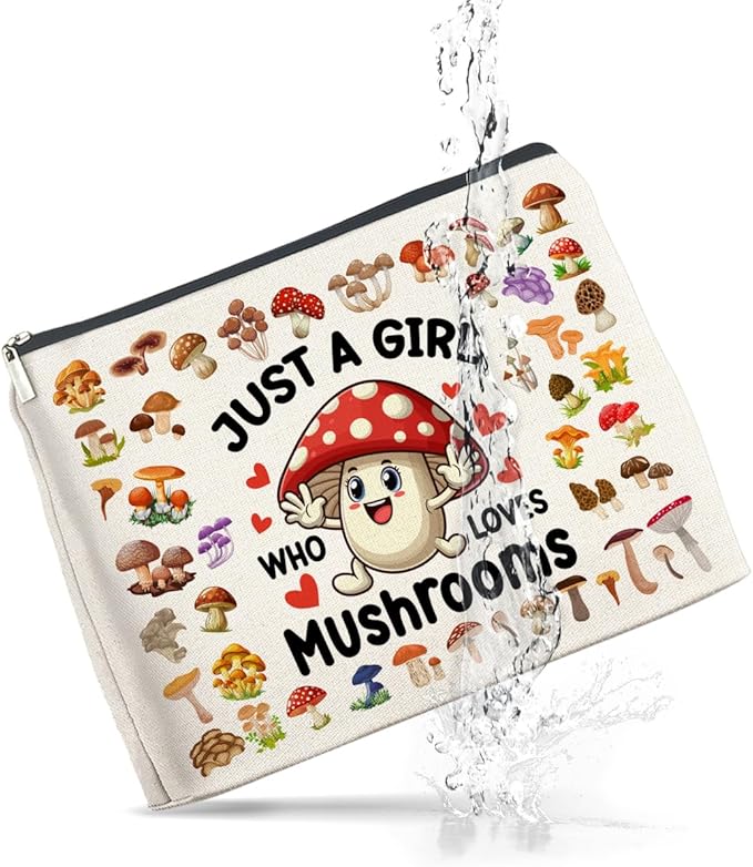 UPNEGE Mushroom Gifts Makeup Bag Mushroom Gifts for Women Teen Girls Sister Friend, Mushroom Lovers Gifts, Just a Girl Who Loves Mushrooms Zipper Makeup Pouch