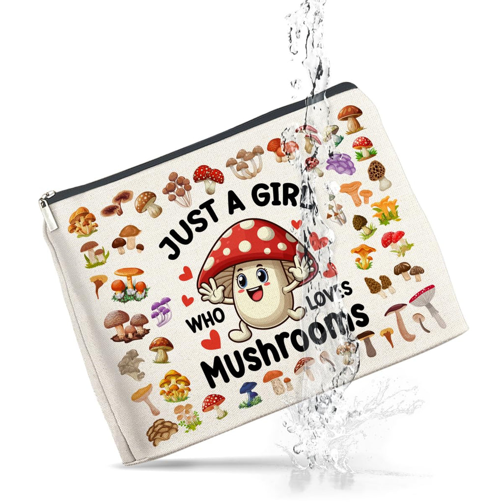 UPNEGE Mushroom Gifts Makeup Bag Mushroom Gifts for Women Teen Girls Sister Friend, Mushroom Lovers Gifts, Just a Girl Who Loves Mushrooms Zipper Makeup Pouch