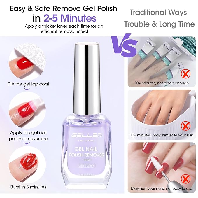 GELLEN Gel Nail Polish Remover, Gel Remover for Nails Quickly in 2-5 Minutes, Easy Use No Need to Soak or Wrap, Professional Nail Gel Remover Kit, Gel Polish Remover Pro