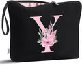 Vavabox A-Z Personalized Makeup Bag, Birthday Gifts for Women Mom, Gifts for Best Friend, Bride Bridesmaid Cosmetic bag (Y, 02-Black)