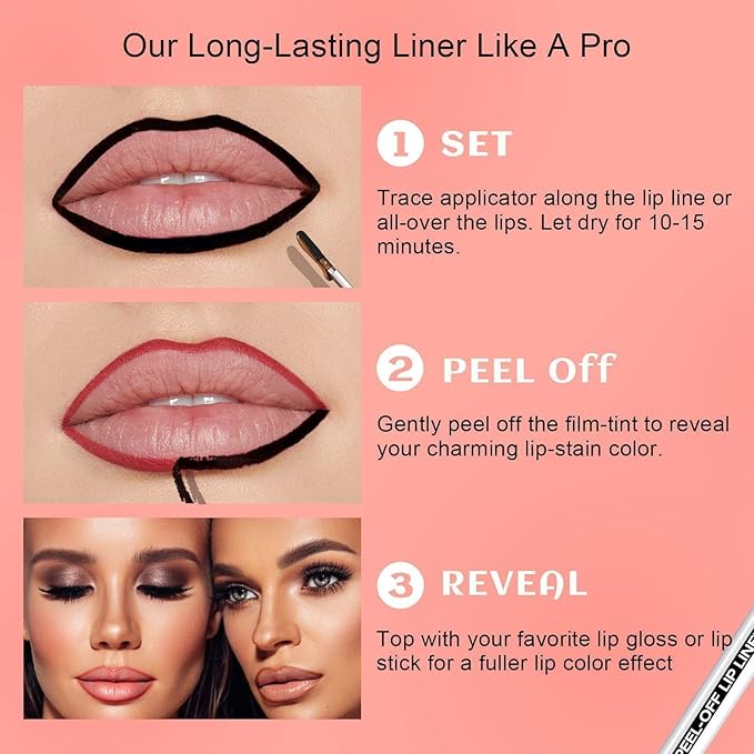 Lip Stain - Peel Off Lip Liner, Long Lasting Lip Liner with Matte Finish, Waterproof & Transfer Proof Lip Gloss, Non-Stick Cup & Highly Pigmented Color, Easy to Use for All Skin Types (Dark Red)