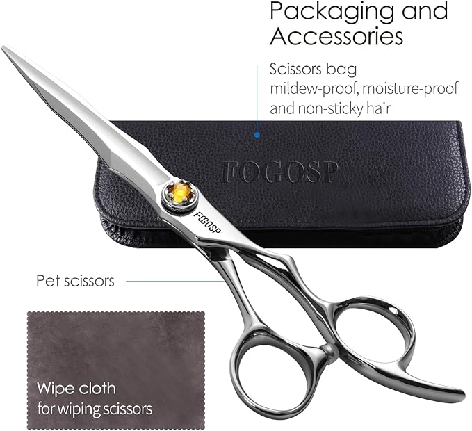FOGOSP Professional Barber Scissors 6.5' Japan VG10 Fine Cutting Blades Hair Shears for Men and Women