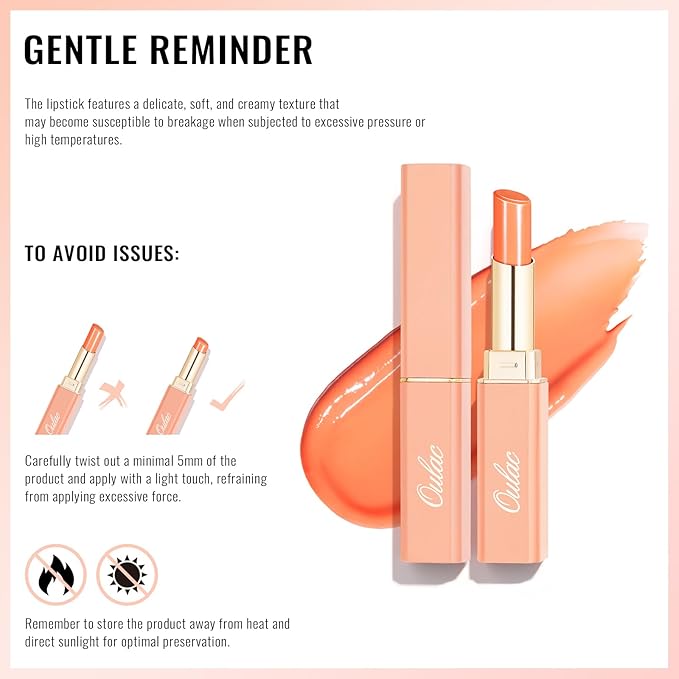 Oulac Moisturizing Orange Red Lipstick for Women, Glass Shine Lip Stick Tinted Lip Balm, Hydrating Lip Gloss for Dry Lips,Shine Juicy Finish Vegan Lipsticks 2.2g/0.07oz G12