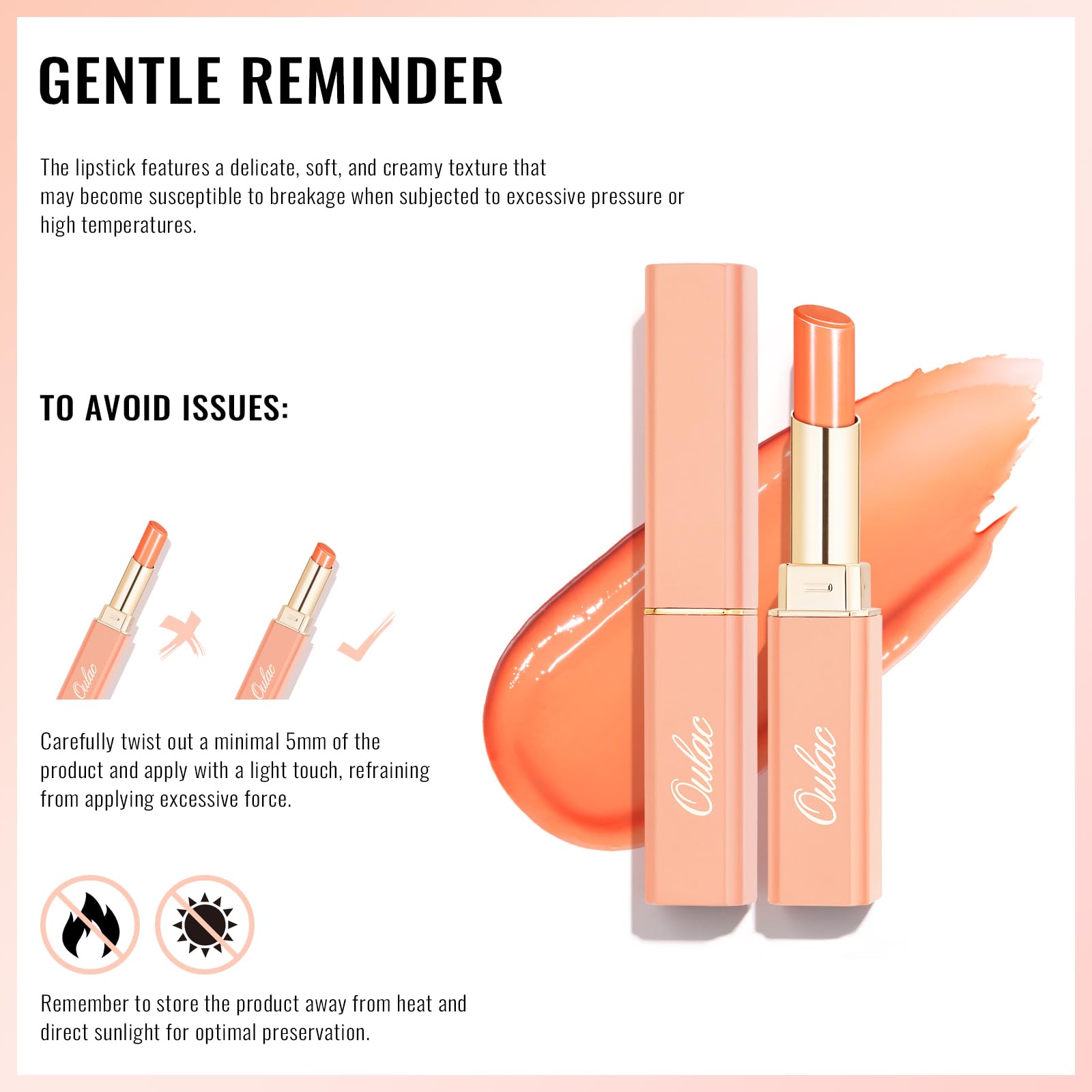 Oulac Shine Pink Lipstick for Women, 2 in 1 Glossy Light Pink Tinted Lip Balm, Hydrating Lipstick for Dry Lips, Moisture Shine Juicy Finish Vegan 2.2g/0.07oz (26)