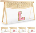 Small Boho Straw Initial Letter Makeup Bag Personalized Gift,Cute Clear Chenille Patch Makeup Bag With Zipper,Trendy TSA Approved Travel Toiletry Bag,Gift for Women Girls Birthday Friend, Letter L